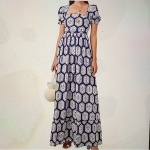 Agua By Agua Bendita Pomelo Riviera Blue Printed Linen Maxi Dress L